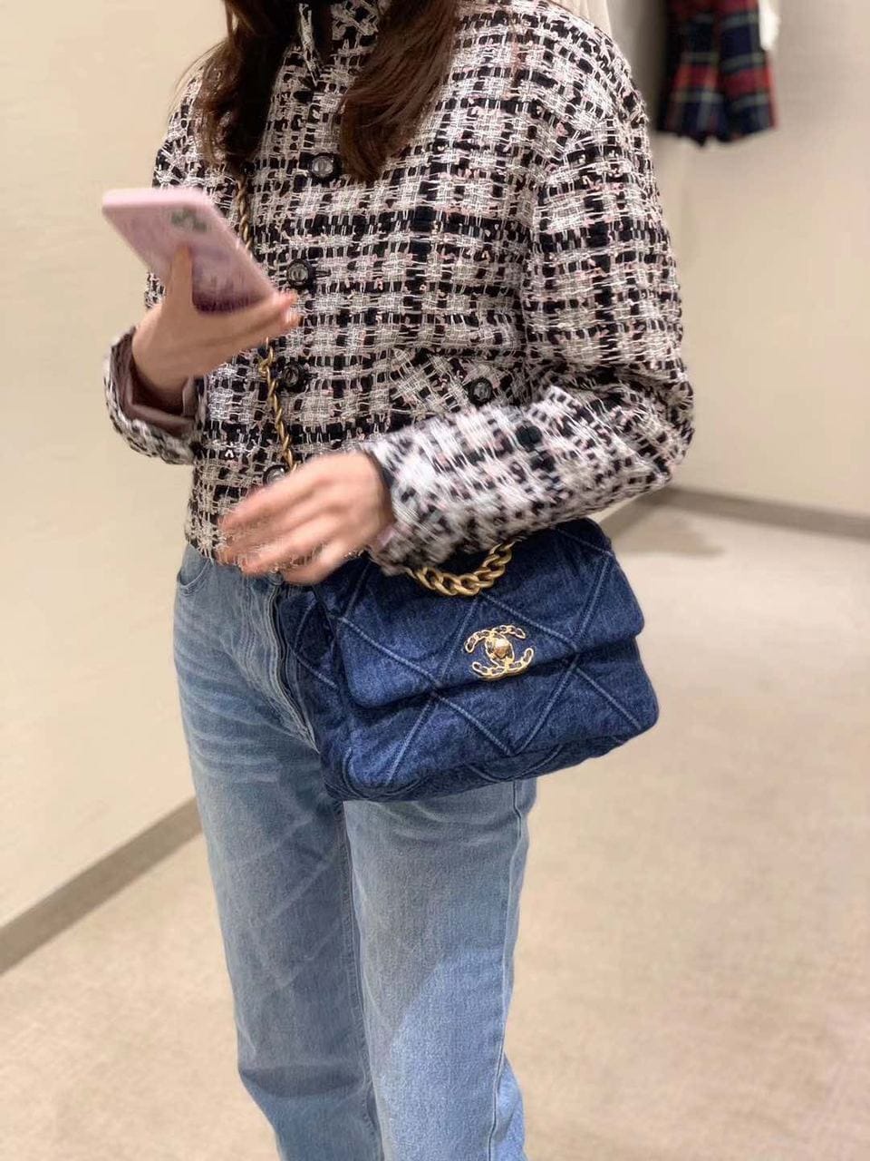 Chanel 19 Flap Bag 26cm Goatskin Leather Spring/Summer Act 1 Collection, Blue Jean - view 19