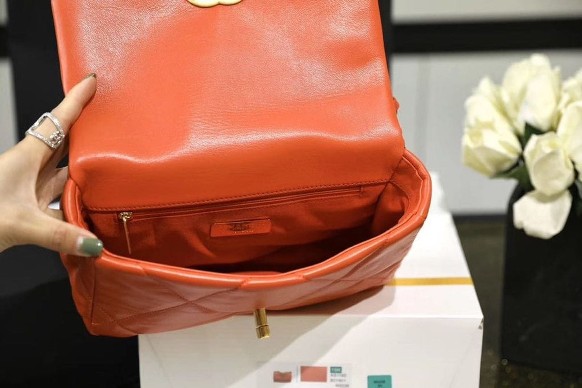 Chanel 19 Flap Bag 26cm Goatskin Leather Spring/Summer Act 1 Collection, Orange - view 13