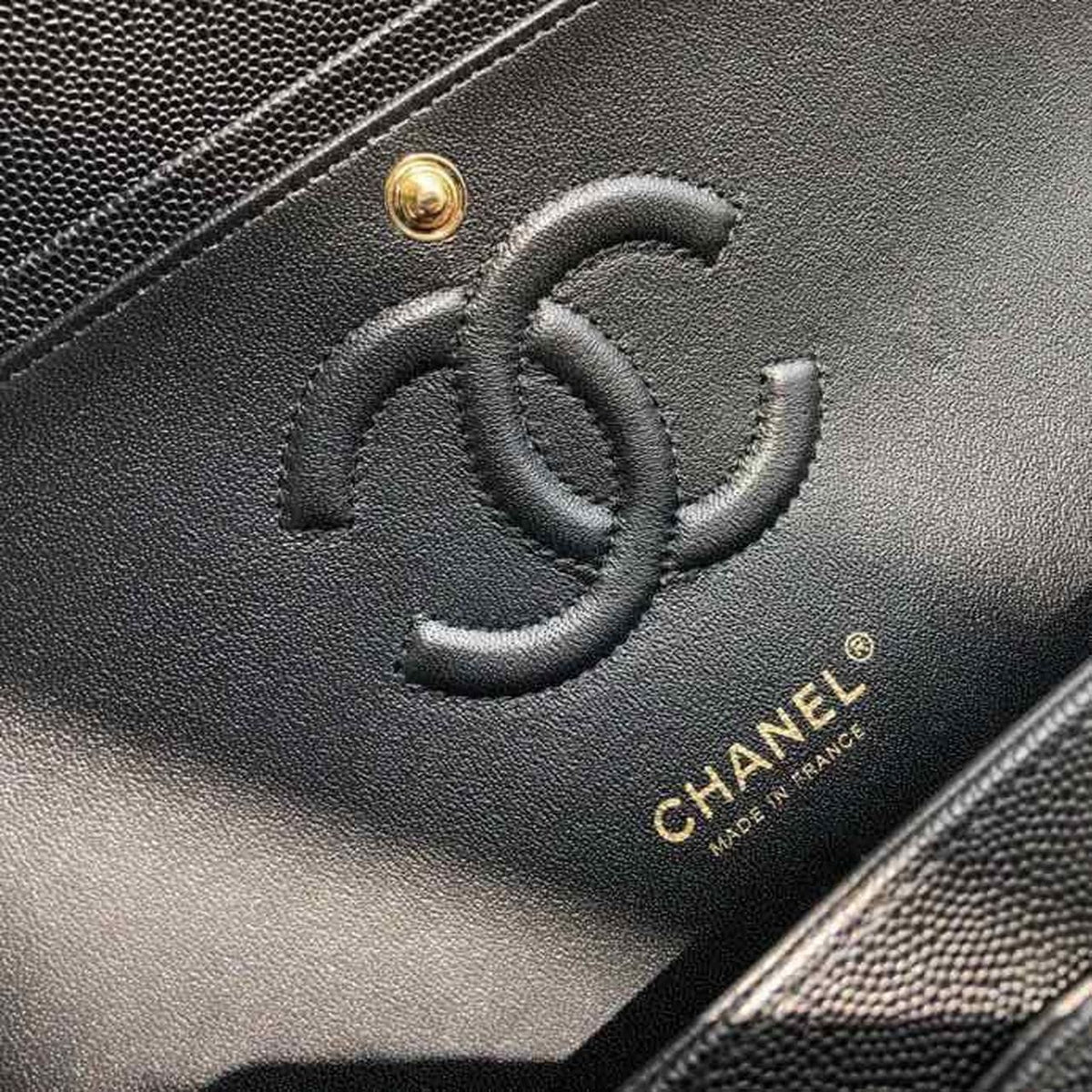 Chanel Chevron Classic Flap Bag 25cm Gold Hardware Caviar Leather Spring/Summer Collection Black - view 10
