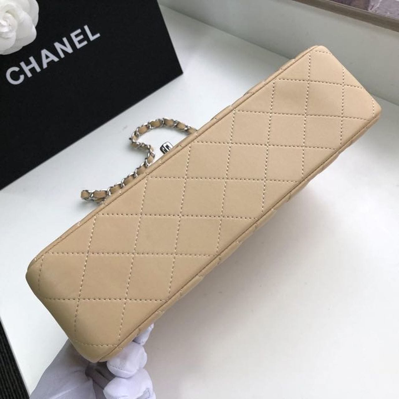 Chanel Classic Flap Bag 30cm Silver Hardware Lambskin Leather Spring/Summer Collection Beige - view 10