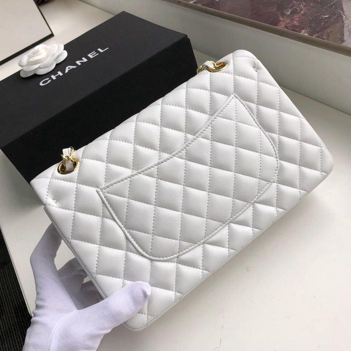 Chanel Classic Flap Bag 25cm Gold Hardware Lambskin Leather Spring/Summer Collection White - view 10