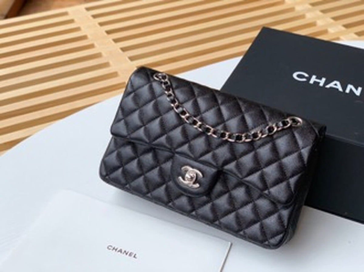 Chanel Classic Flap Bag Silver/Gold Hardware Lambskin/Caviar Leather Spring/Summer Collection Black - view 12