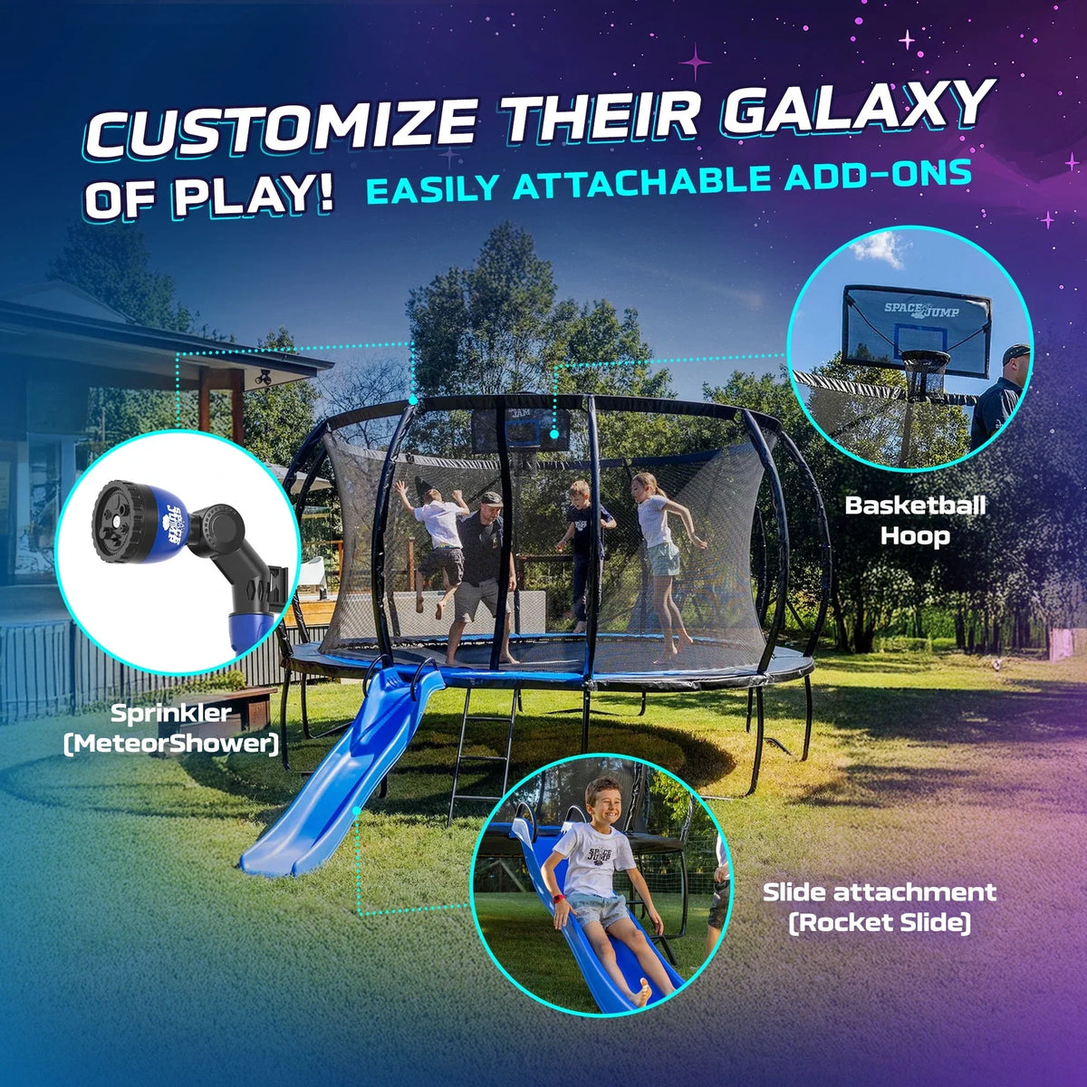 SpaceJump Lunar 16 Foot Trampoline, Outdoor Round Bouncer with Safety Net, Black - view 6