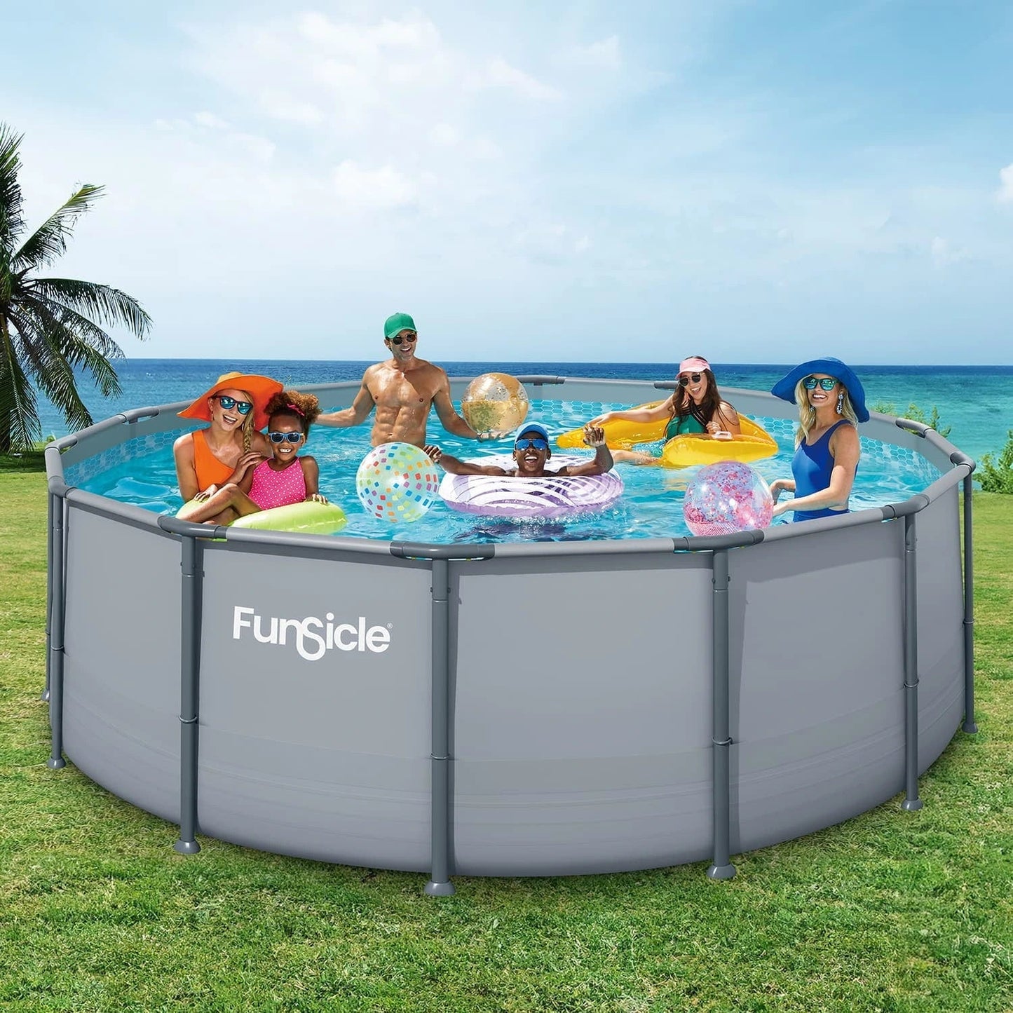 Funsicle Oasis Above Ground Metal Frame Swimming Pool Set - with FB1200S AutoSkimmer Pump, Ladder, Cover, Cloth &