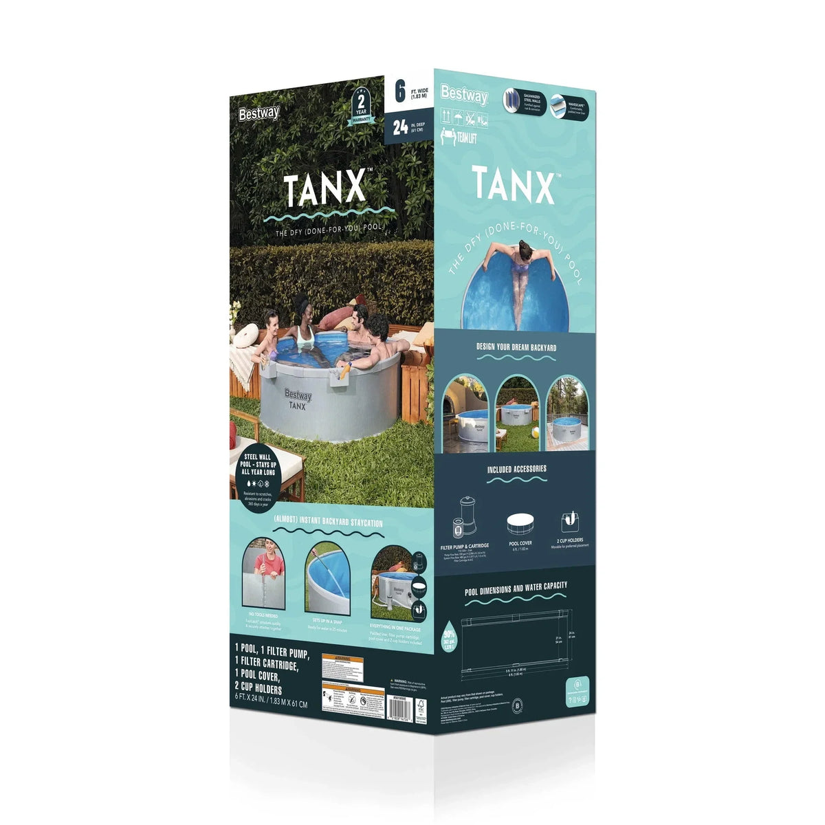 Bestway Tanx 6 ft x 24 in Round Above Ground Stock Tank Metal-Walled Above Ground Pool, All-in-One Set - view 9