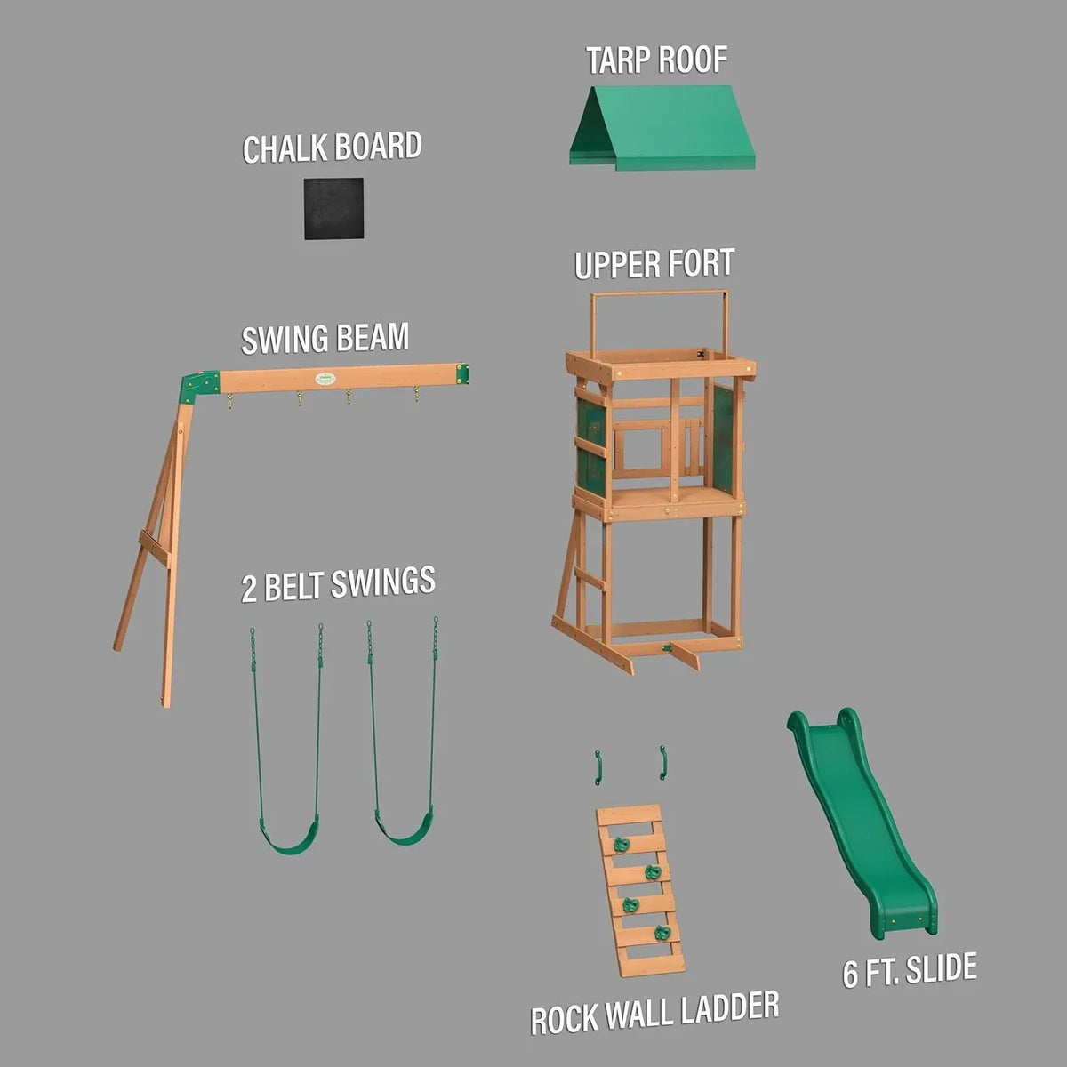 Backyard Discovery Buckley Hill Cedar Wood Swing Set with Wave Slide, Play Deck, Rock Wall Ladder, Belt Swings