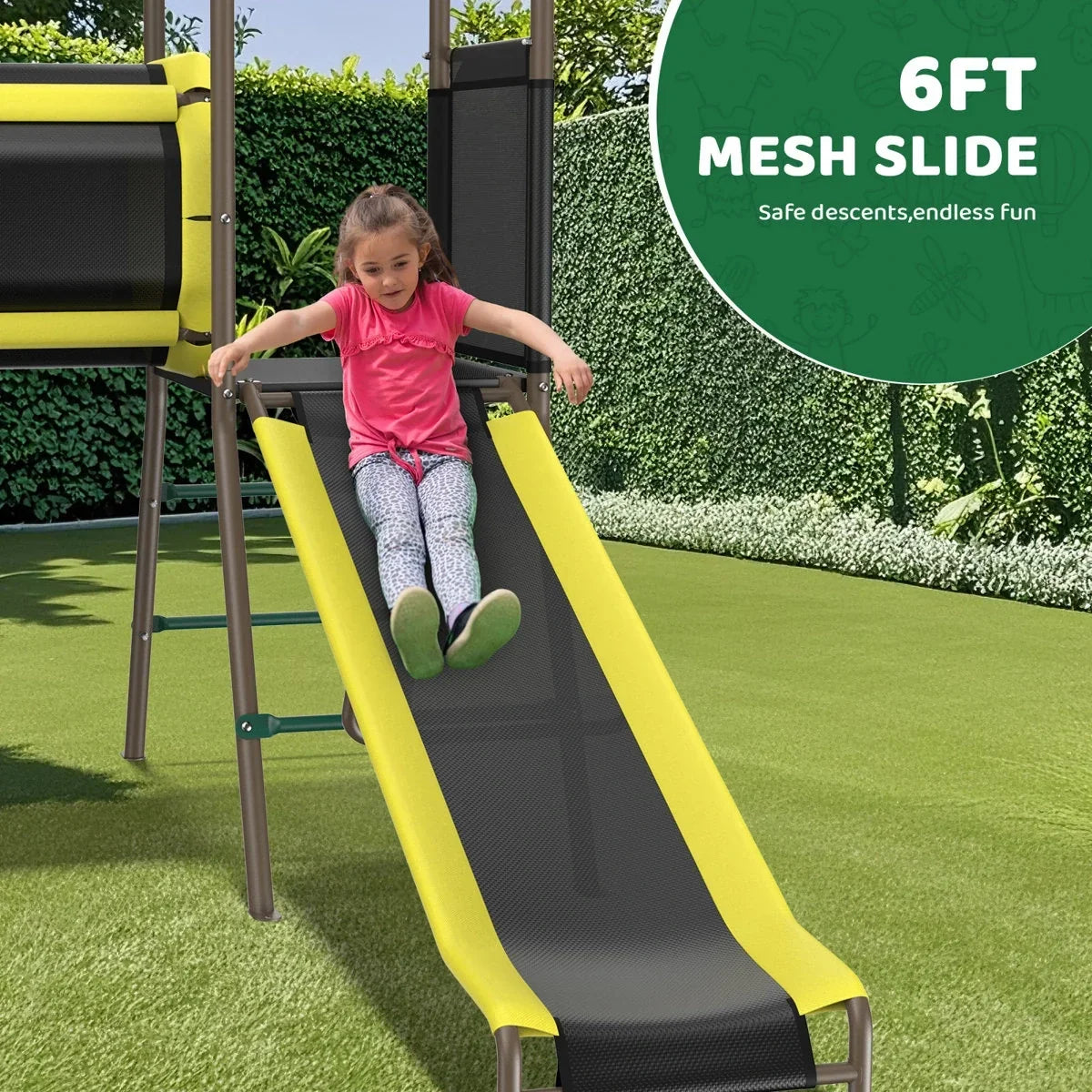 Klo Kick 6-in-1 Swing Set with Slide,Crawl Tunnel and Monkey Bars for Backyard, Playground for Kids Aged 3-12 - view 13