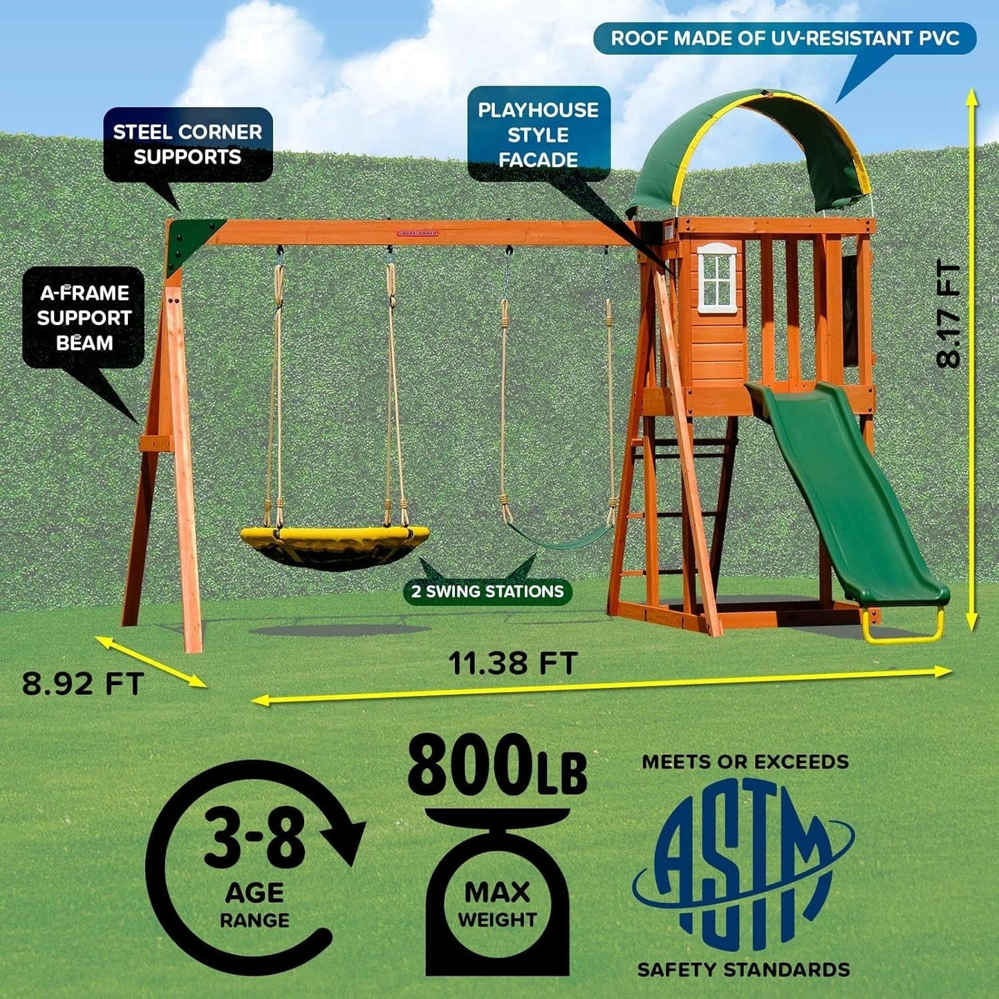 Sportspower Amelia Heavy-Duty Cedar Wooden A-Frame Swing Set - view 8