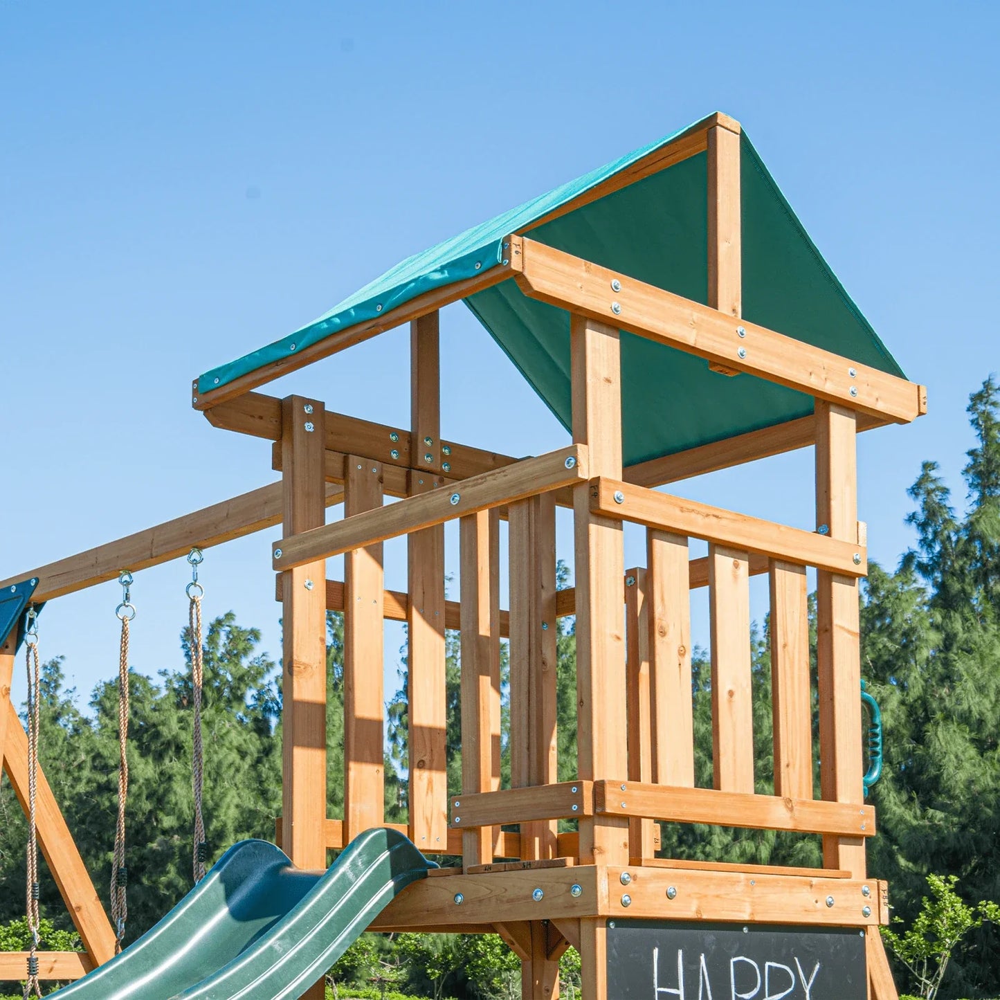 Dolphin Playground Wooden Outdoor Playset with Dual Swings, Slide, and Playhouse - Rounded Edges - view 8