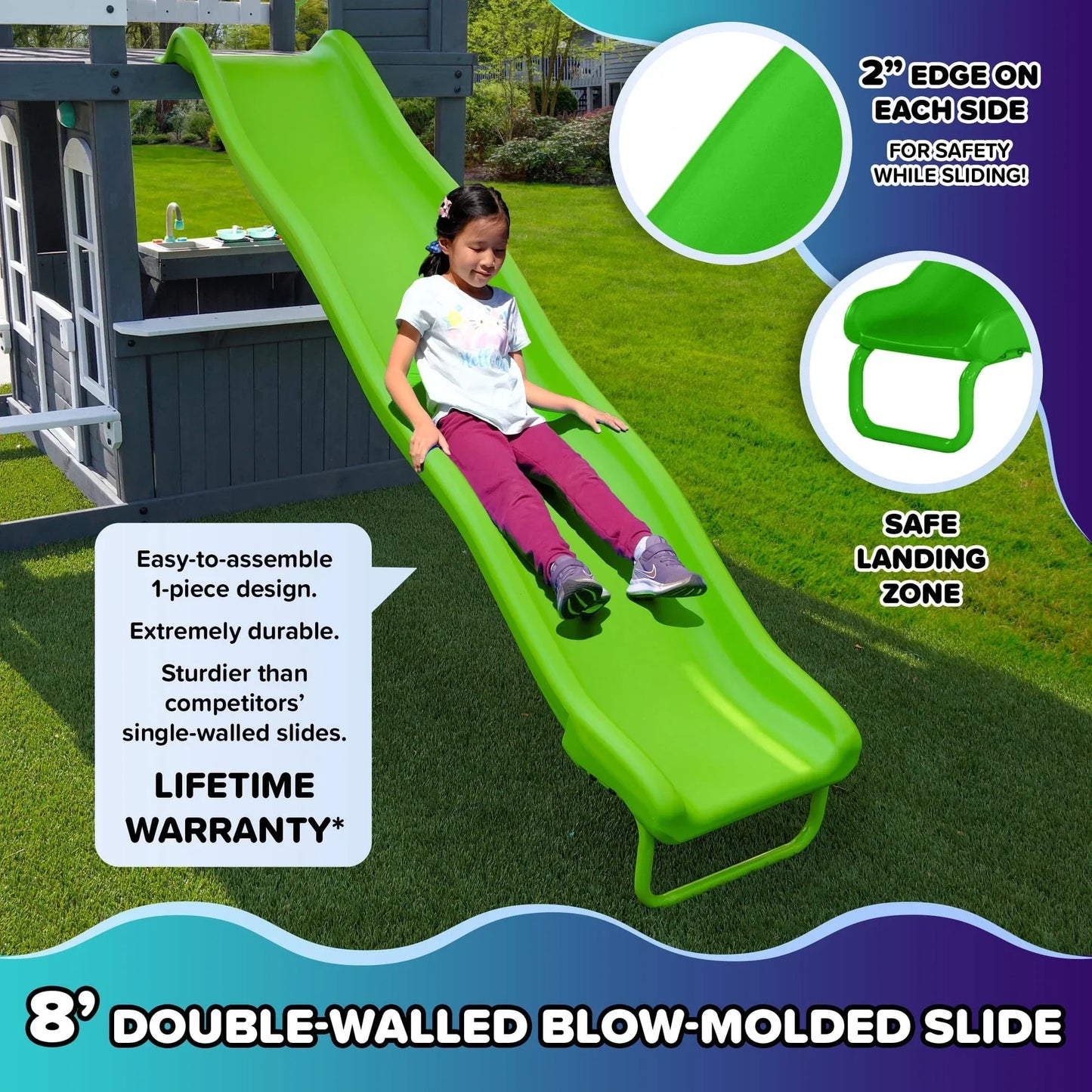 Sportspower Blakely 2-Story Playhouse with 8FT Slide, Working Door, Benches for Rest & Pretend Play Features, for Kids