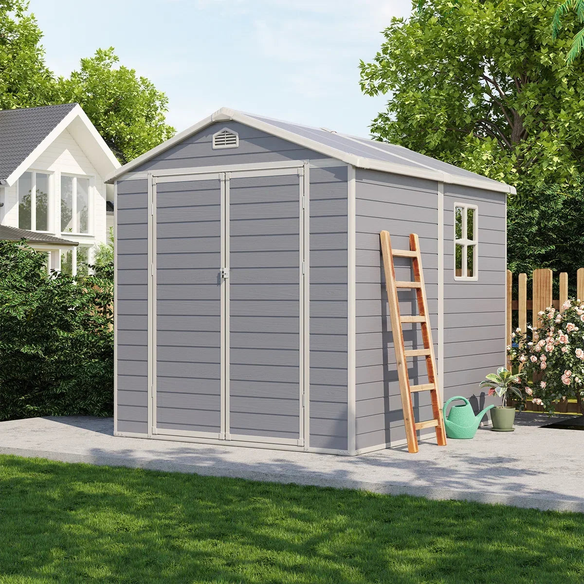 JoyDale 4x6 Ft Resin Outdoor Storage Shed With Built-in Ventilation & Lockable Door For Backyard - view 8
