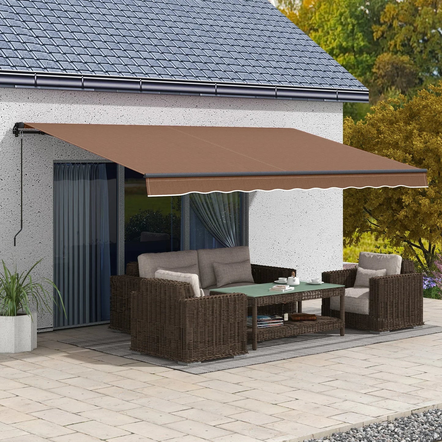 Outsunny 16 ft x 10 ft Retractable Sunshade Awning, UV-Resistant 280GSM Canopy, Brown - view 10