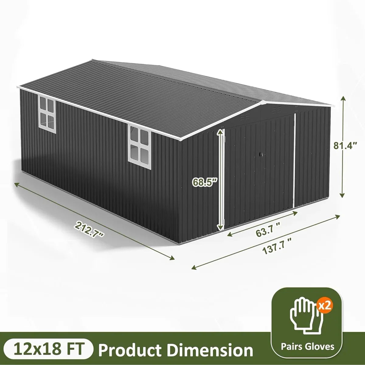 Polar Aurora 12 ft. W x 18 ft. D Large Outdoor Metal Shed, All-Steel Construction with Windows and Lockable Doors