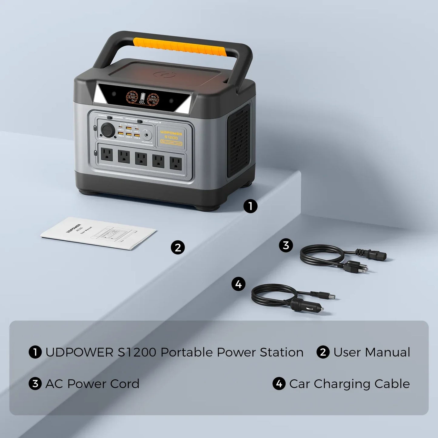 Udpower S1200 Portable Power Station 1200W (Surge 1800W), Max 400W Solar Input, UPS, UL2743, for Home RV Emergency
