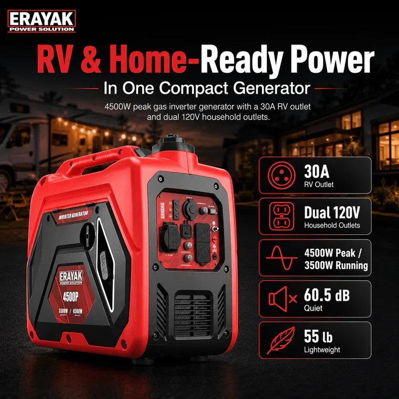 Erayak 4500W Quiet Inverter Generator | 30A RV-Ready Camping & Home Backup Power - view 12