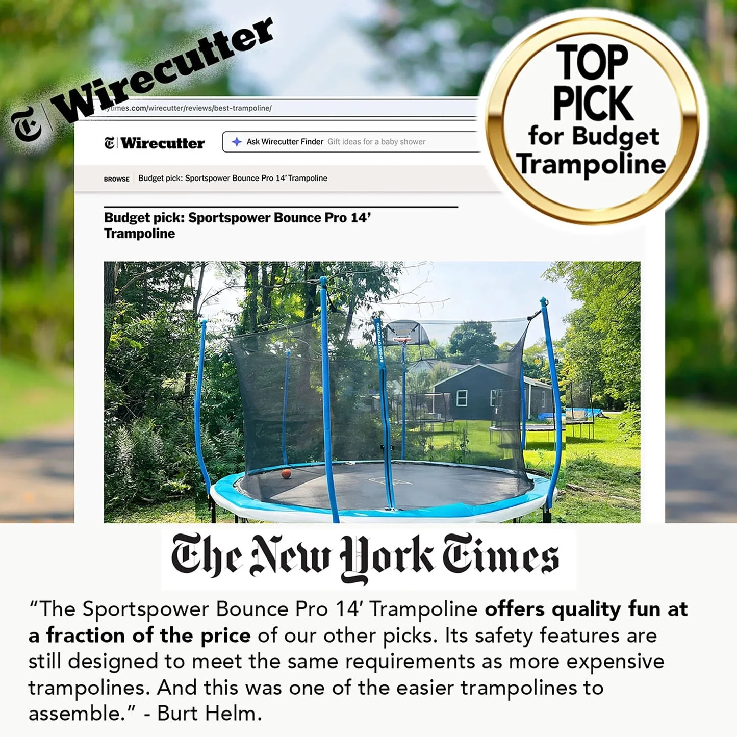 Sportspower BouncePro 14 ft Trampoline Meets ASTM Safety Standards, Heavy-Duty Rust-Resistant Steel Frame, UV-Resistant