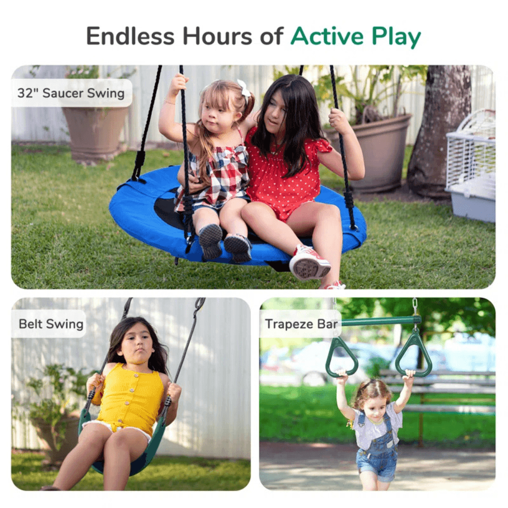 Swing Sets with Saucer Swing,Belt Swing,Trapeze Bar,Climbing Rope,Climbing Ladder - view 7