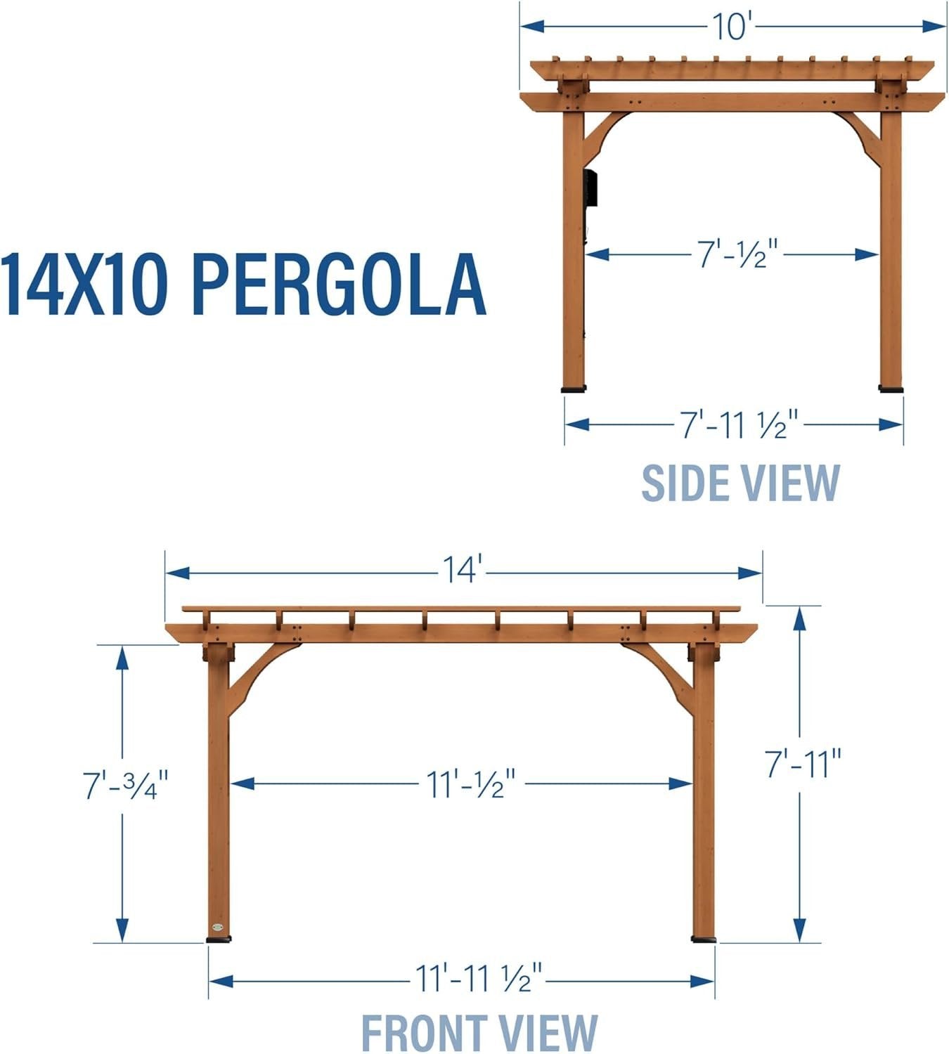 10 Ft. X 14 Ft. Traditional All Cedar Wood Outdoor Patio Pergola Shade Structure - view 10