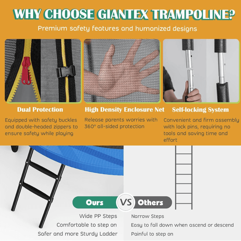Giantex 8FT 10FT 12FT Trampoline with Enclosure, ASTM Approved Outdoor Large Trampoline with Ladder - view 7