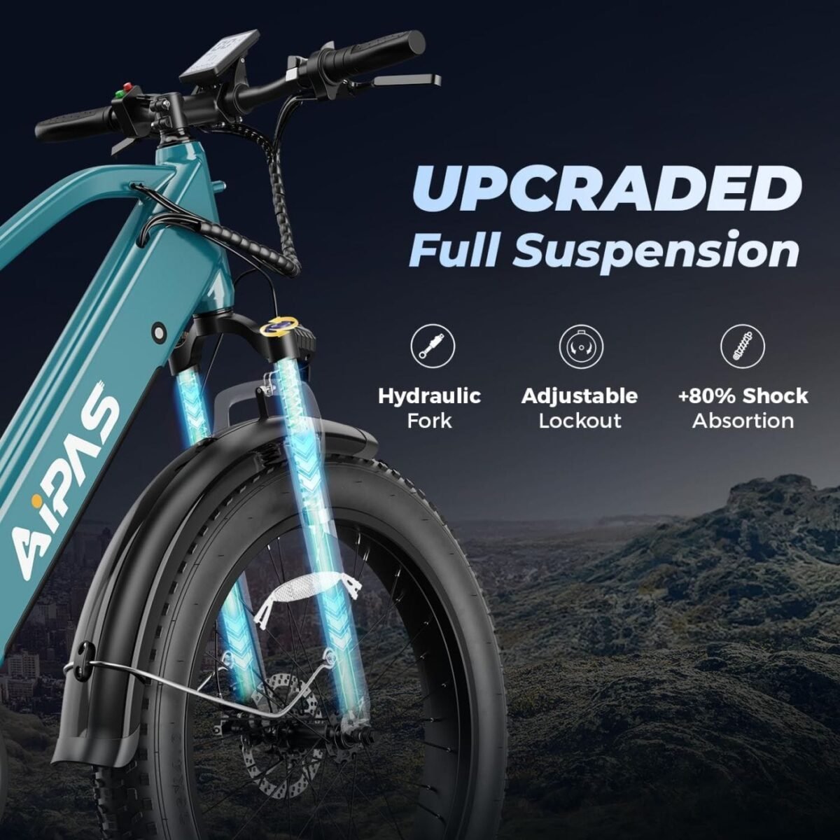Aipas M2 Xterrain Electric Bike - Matte Black | All-Terrain E-Bike with Powerful Motor - view 4