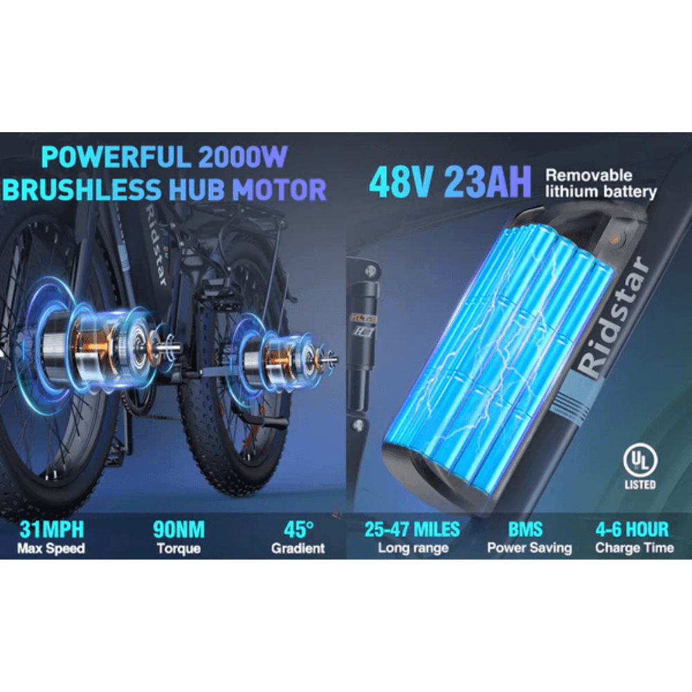 Ridstar E26 Pro Dual Motor 2000W 48V 23AH / E26 1000W 48V 15.6AH E-Bike - view 5