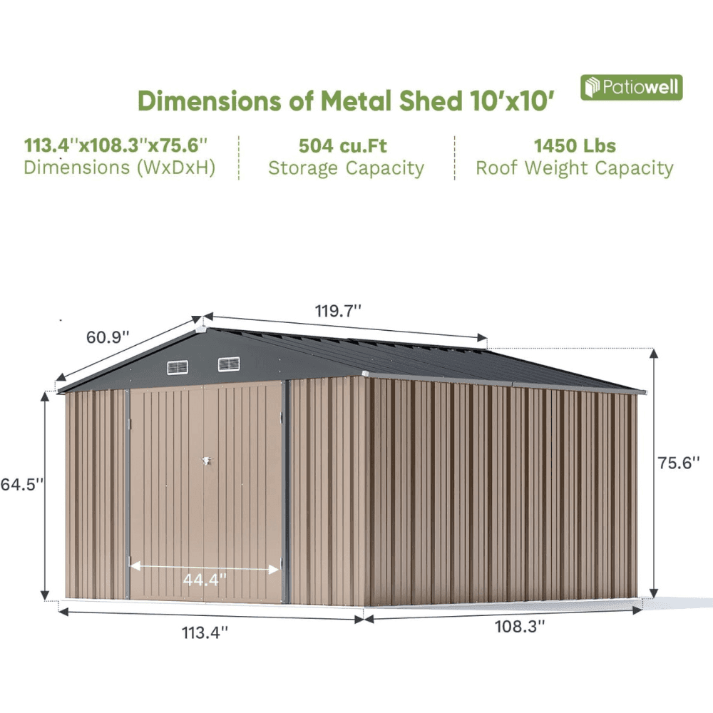 Veikous 10 ft. W x 10 ft. D Outdoor Metal Storage Shed in Gray (100 sq. ft.) - view 6