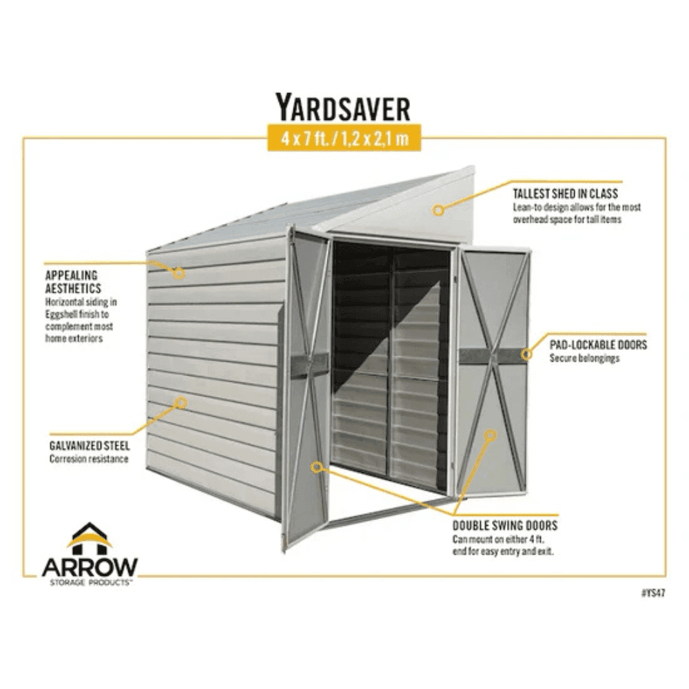 Arrow 4 ft. x 7 ft. Yardsaver Galvanized Steel Storage Shed - view 9