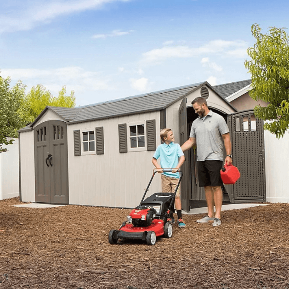 Lifetime 8 ft x 17.5 ft Outdoor Storage Shed Dual Entry, Tan - view 9