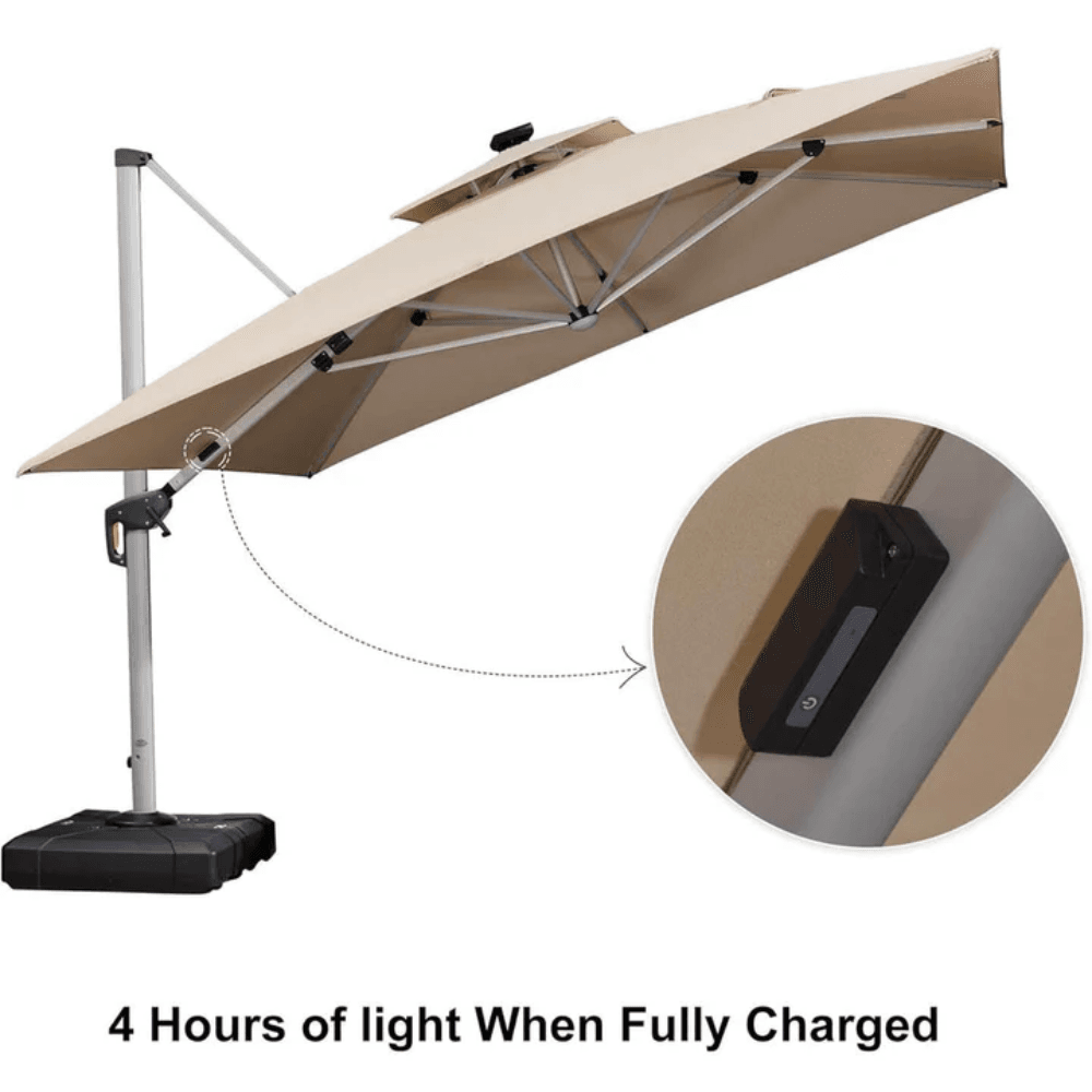 Purple Leaf Double Top Deluxe Solar Powered LED Square Patio Umbrella - view 14