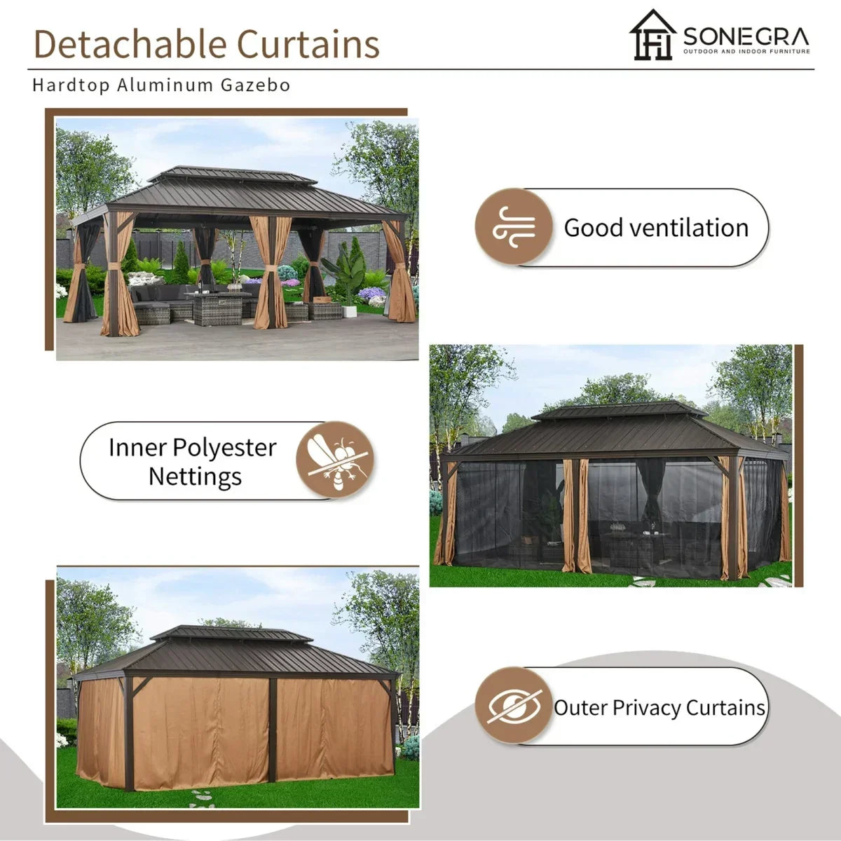 Sunmthink 12x20 ft Hardtop Gazebo with Double Roof - view 6