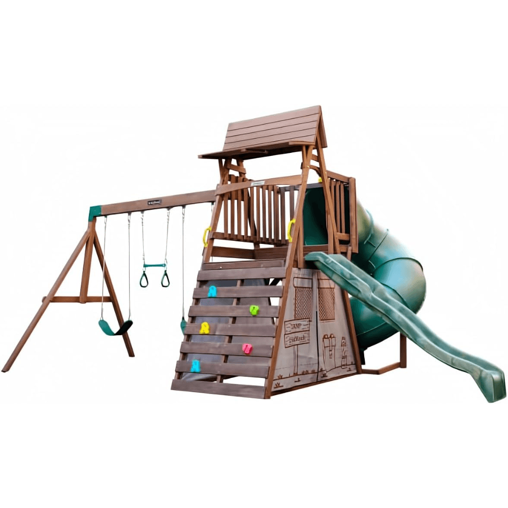 Ranger Retreat Wooden Swing Set/Playset with Tent, Tube Slide and 3-Swings - view 9