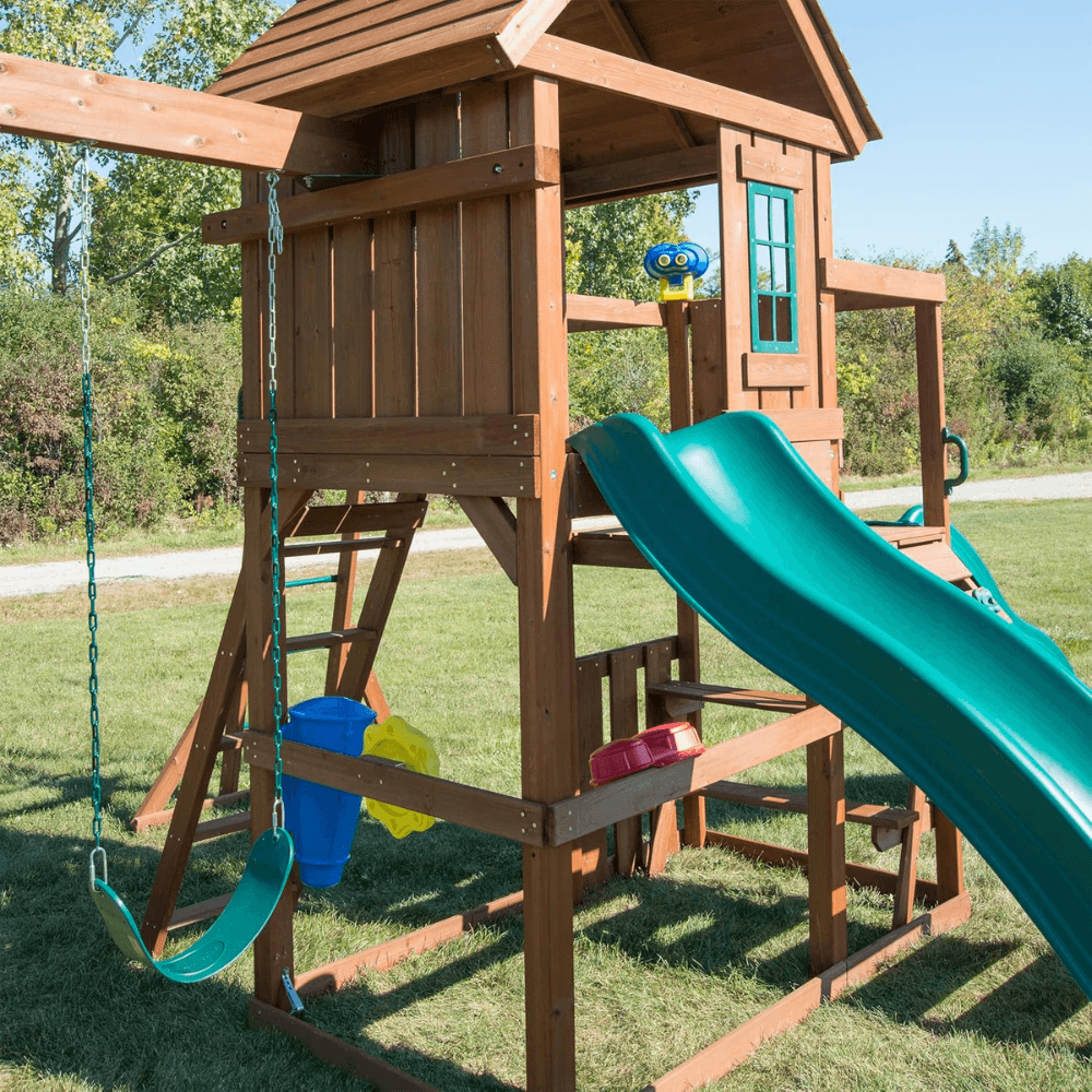 Knightsbridge Plus Complete Wooden Outdoor Playset with Monkey Bars, Slide, Rock Wall and Swing Set Accessories - view 8