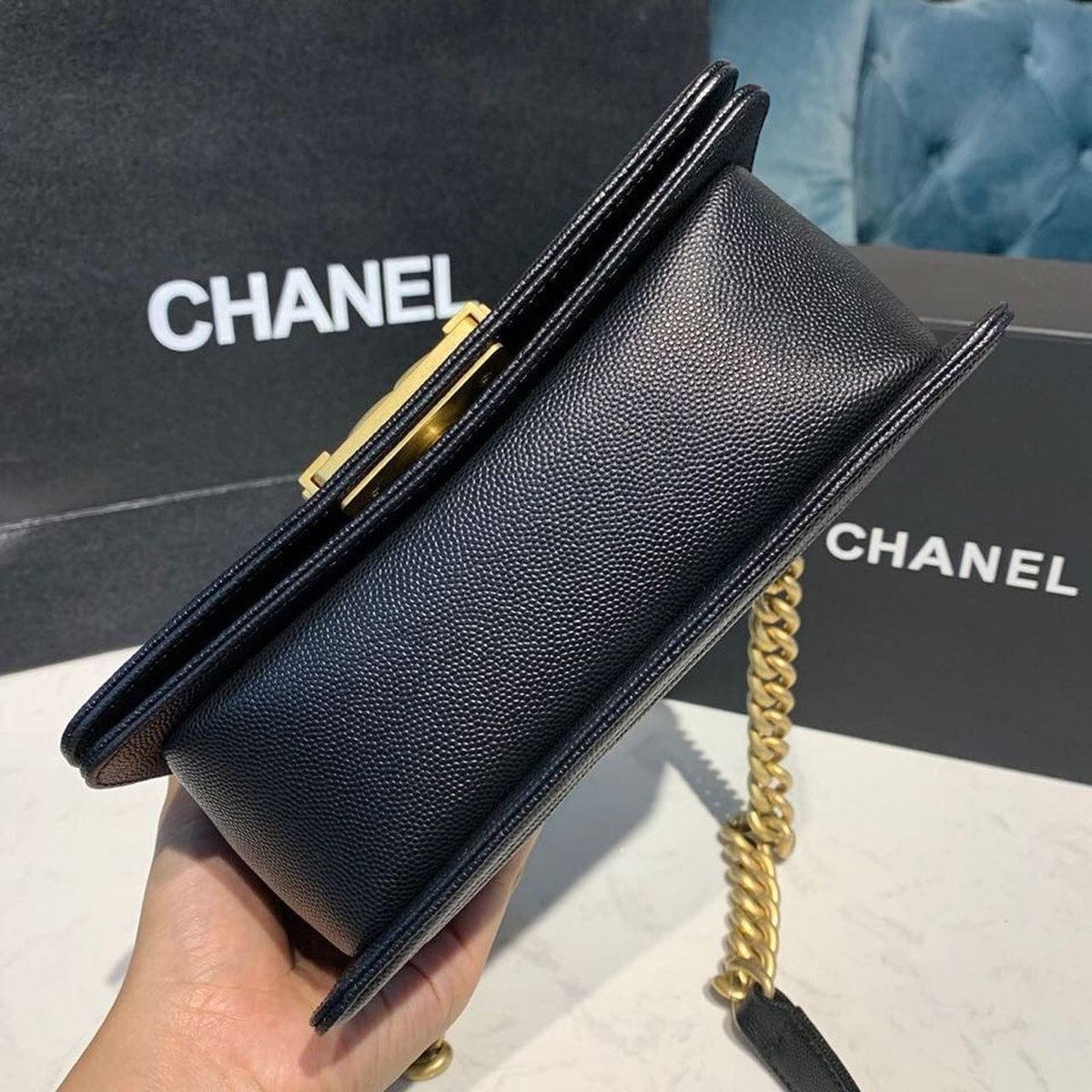 Chanel Chevron Boy Bag 20cm Caviar Leather Antique Gold Hardware Fall/Winter Act 1 Collection Black - view 8