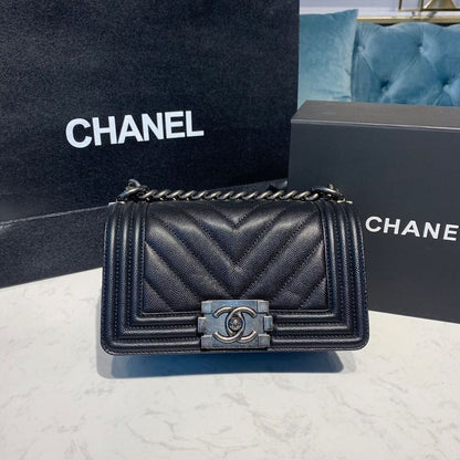 Chanel Chevron Boy Bag 20cm Caviar Leather Antique Silver Hardware Fall/Winter Act 1 Collection, Black - view 2