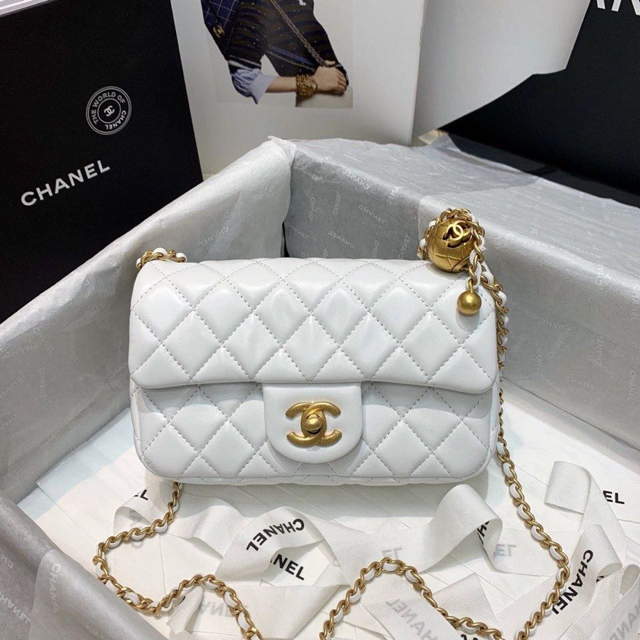 Chanel Classic Flap With Charm Chain With CC Details On Strap Bag 20cm Gold Hardware Lambskin Leather Spring/Summer