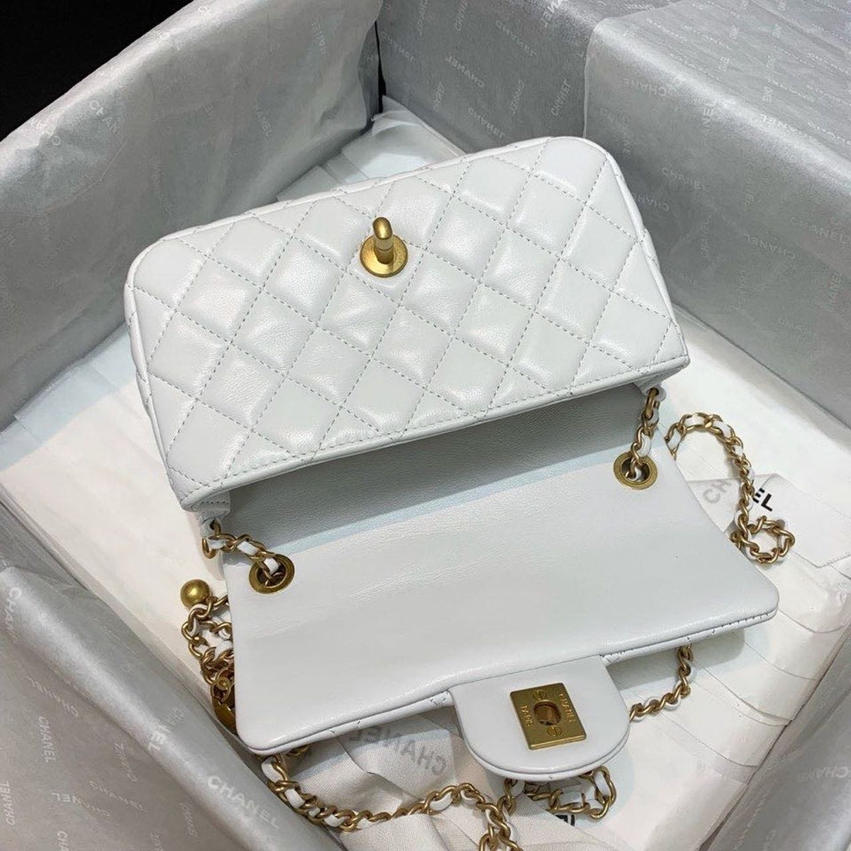 Chanel Classic Flap With Charm Chain With CC Details On Strap Bag 20cm Gold Hardware Lambskin Leather Spring/Summer