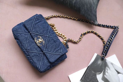 Chanel 19 Flap Bag 26cm Goatskin Leather Spring/Summer Act 1 Collection, Blue Jean - view 10