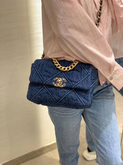 Chanel 19 Flap Bag 26cm Goatskin Leather Spring/Summer Act 1 Collection, Blue Jean - view 12