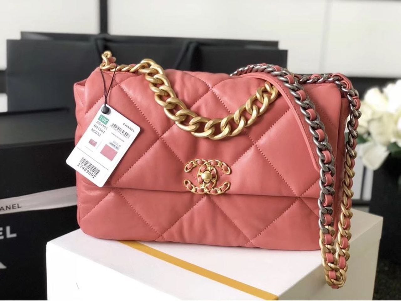 Chanel 19 Flap Bag 26cm Goatskin Leather Spring/Summer Act 1 Collection, Salmon Pink - view 2