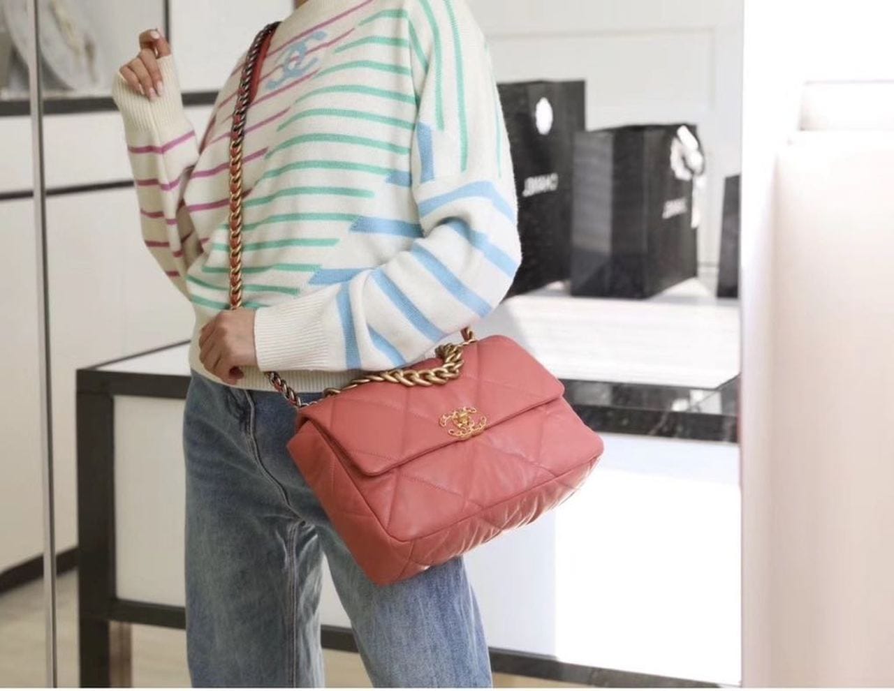 Chanel 19 Flap Bag 26cm Goatskin Leather Spring/Summer Act 1 Collection, Salmon Pink - view 24