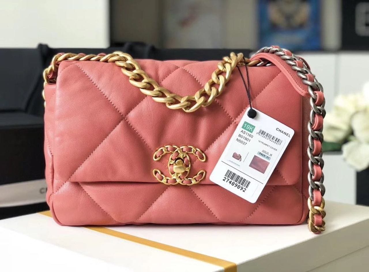 Chanel 19 Flap Bag 26cm Goatskin Leather Spring/Summer Act 1 Collection, Salmon Pink - view 12