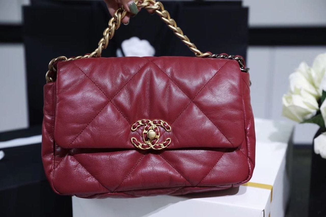 Chanel 19 Flap Bag 26cm Goatskin Leather Spring/Summer Act 1 Collection, Burgundy - view 15
