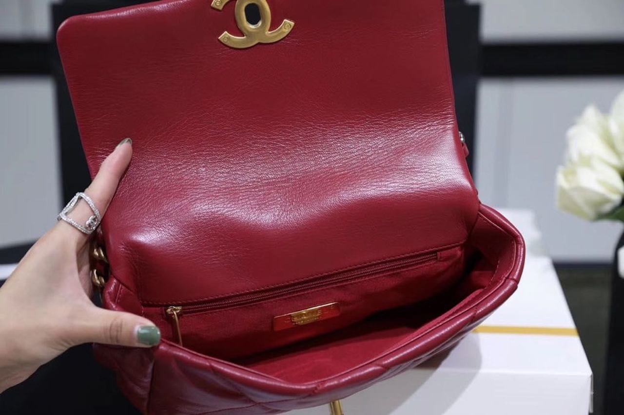 Chanel 19 Flap Bag 26cm Goatskin Leather Spring/Summer Act 1 Collection, Burgundy - view 18
