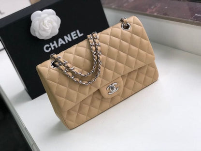 Chanel Classic Flap Bag 30cm Silver Hardware Lambskin Leather Spring/Summer Collection Beige - view 3