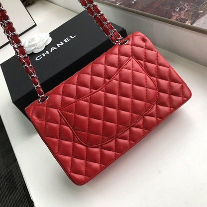 Chanel Classic Flap Bag 25cm Silver Hardware Lambskin Leather Spring/Summer Collection Red - view 6