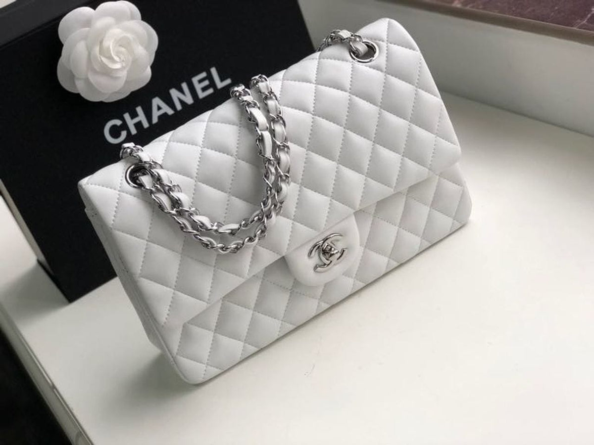 Chanel Classic Flap Bag 25cm Silver Hardware Lambskin Leather Spring/Summer Collection White - view 3