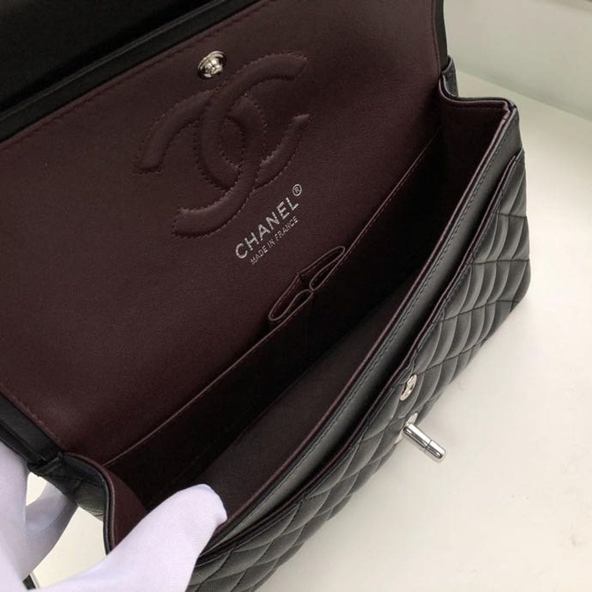 Chanel Classic Flap Bag 25cm Silver Hardware Lambskin Leather Spring/Summer Collection Black - view 6