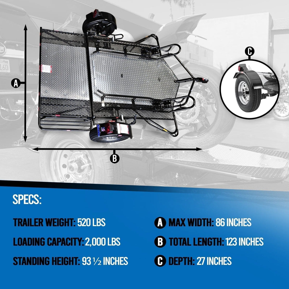 Go Series Ride-Up Folding Motorcycle Trailer - Dual Rail Steel Utility Trailer - view 6