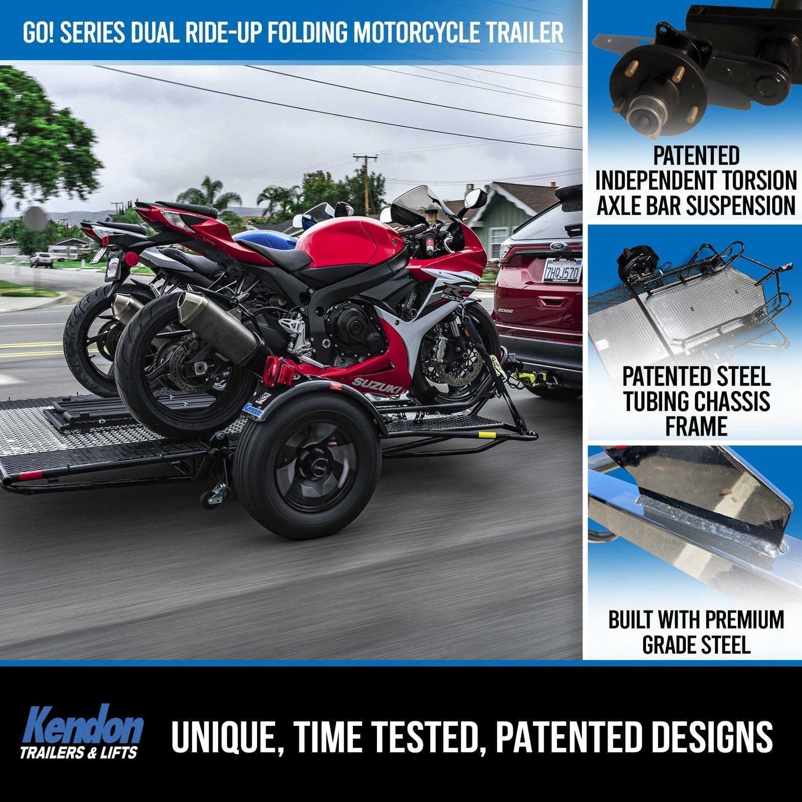 Go Series Ride-Up Folding Motorcycle Trailer - Dual Rail Steel Utility Trailer - view 7