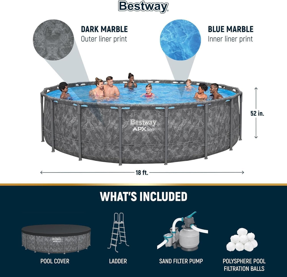 Bestway APX 365 18 ft x 52 in Round Above Ground Swimming Pool Set with Pump & Ladder - view 5